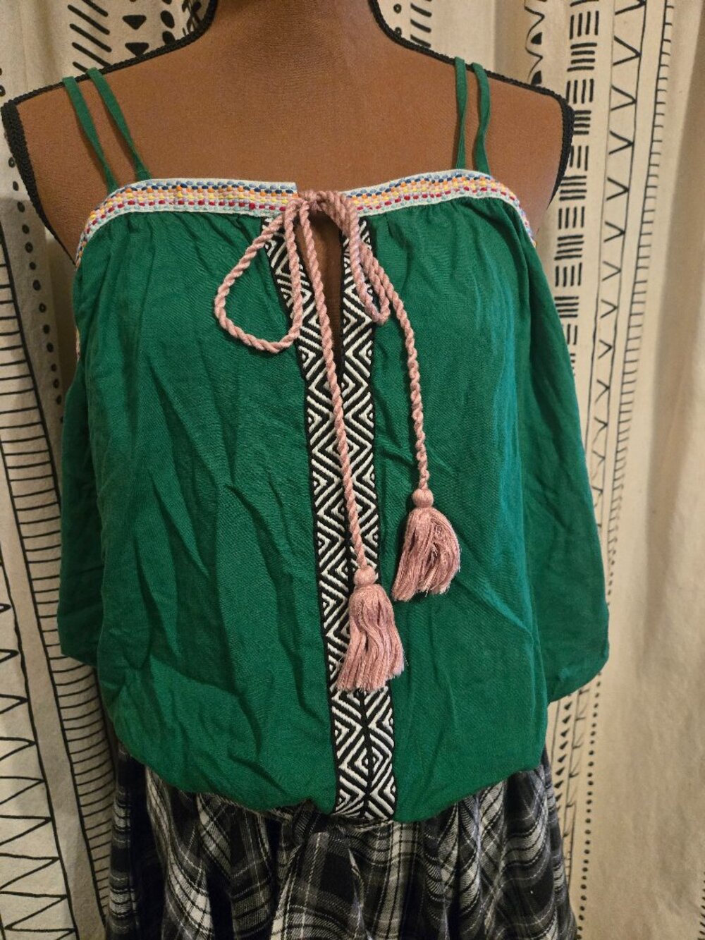 Venus camisole top with tie up front, chevron trim, banded bottom